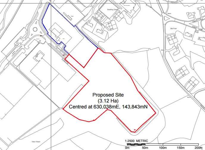 The proposed lorry park is shown in red.