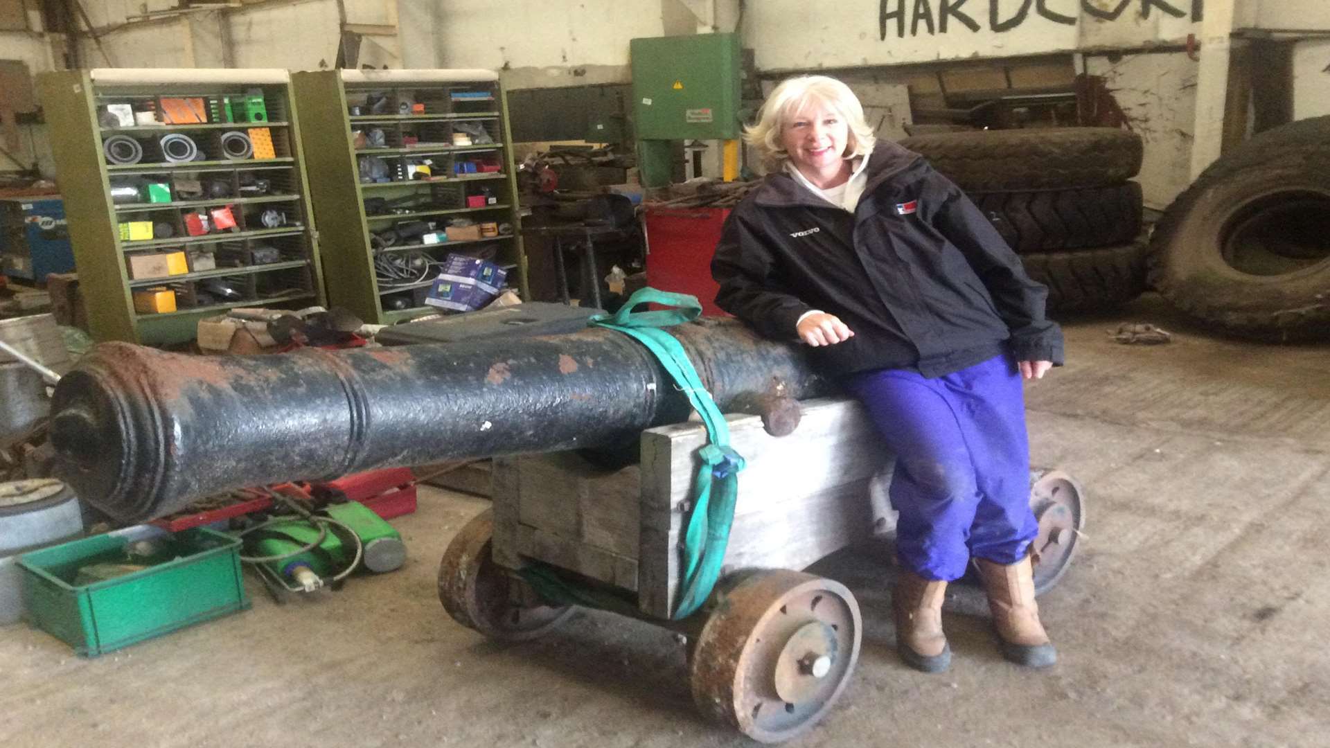 Jo Kavanagh poses with this old George ll ship's cannon