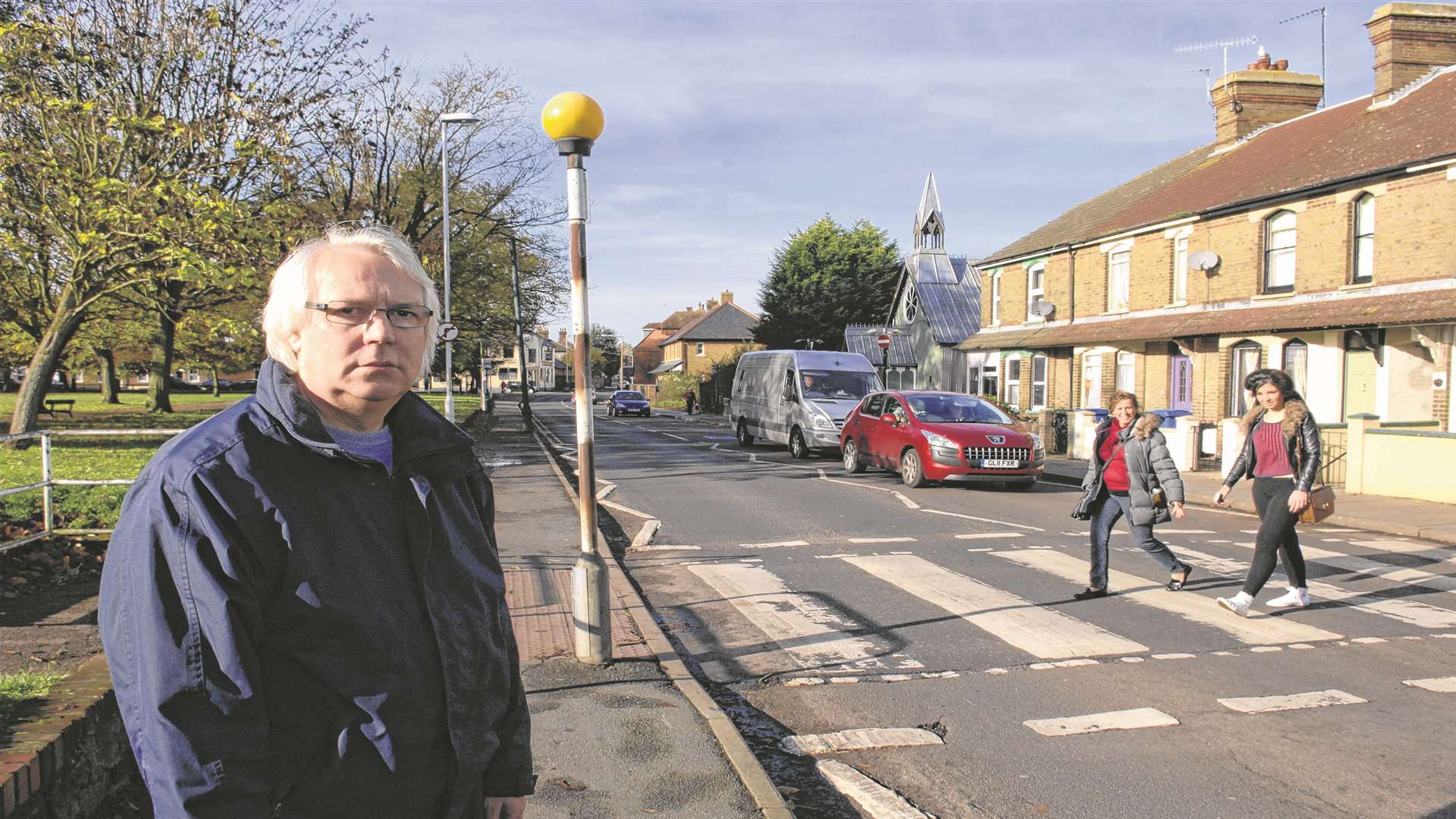 Martin Young at the dangerous zebra crossing on Whitstable Road, Faversham.
