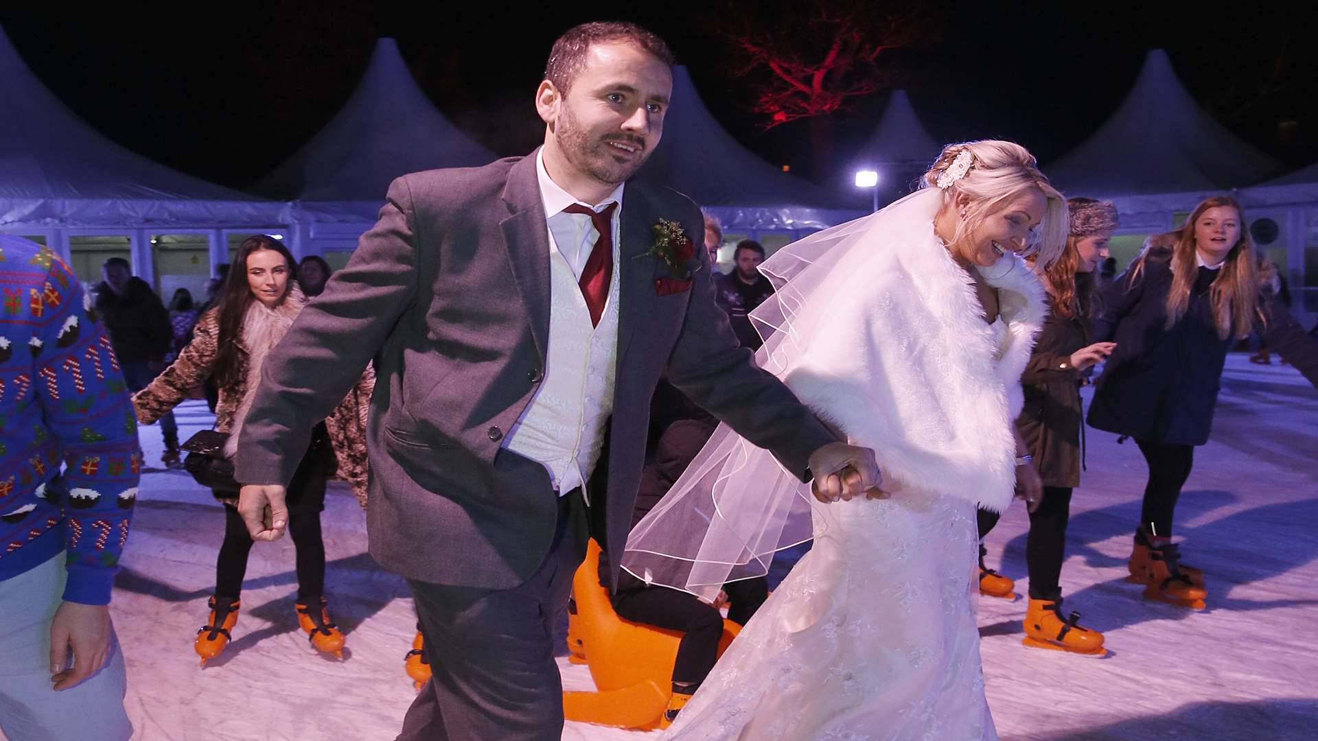 The happy couple on the ice. Picture: Samuel Taylor-Photography
