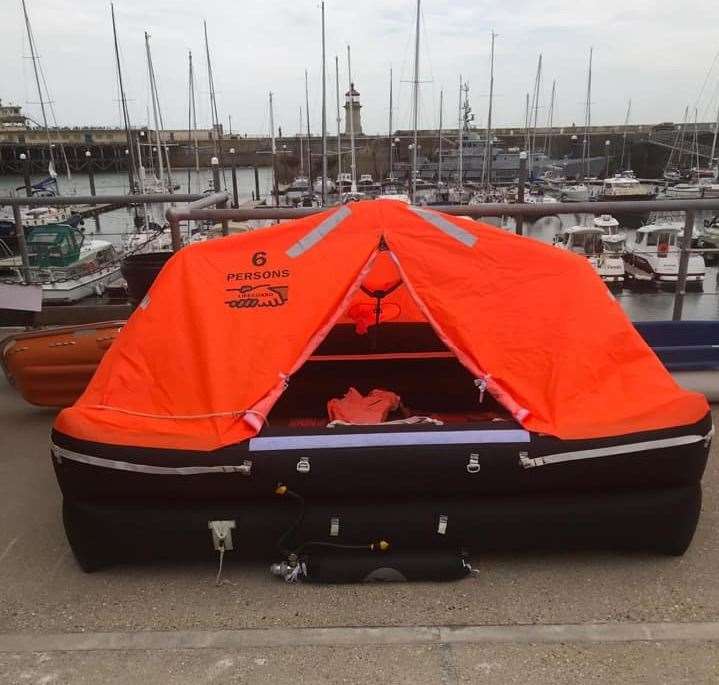 Four people were rescued from the life raft in the water after abandoning the yacht. Picture: Ramsgate RNLI (13678701)