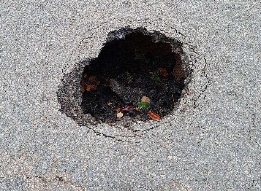 A small sinkhole has appeared in the road in Wayfield Road, Chatham, picture Michaela Lynn Hagerty.