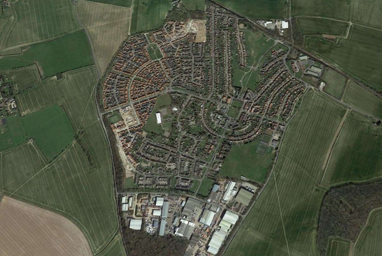 This Google Earth image shows the huge new estate (top left) built on the edge of Aylesham