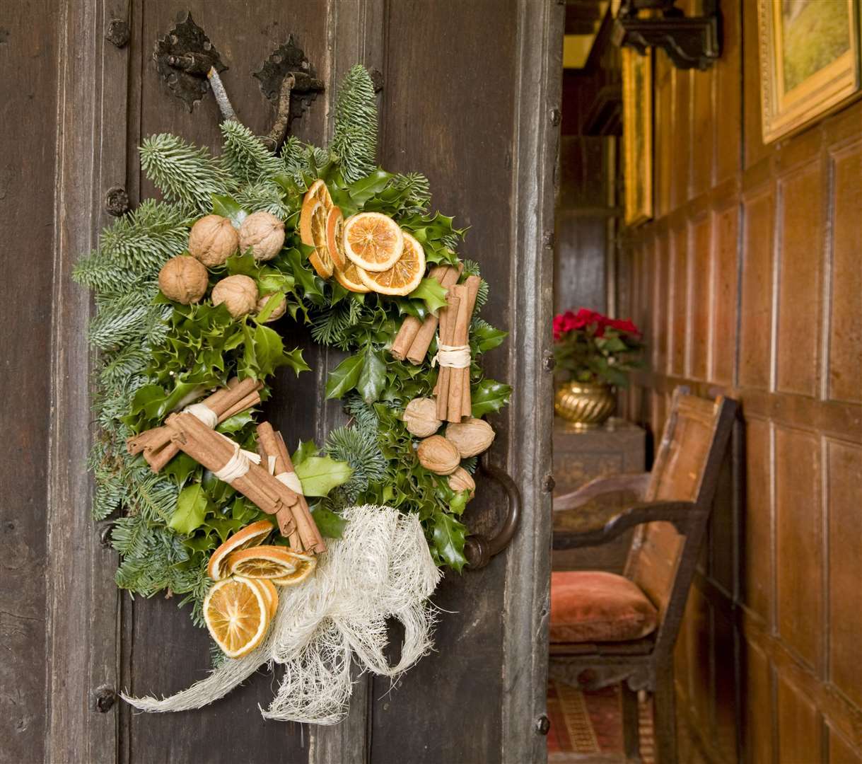 Traditional Christmas wreaths and garlands had been torn down
