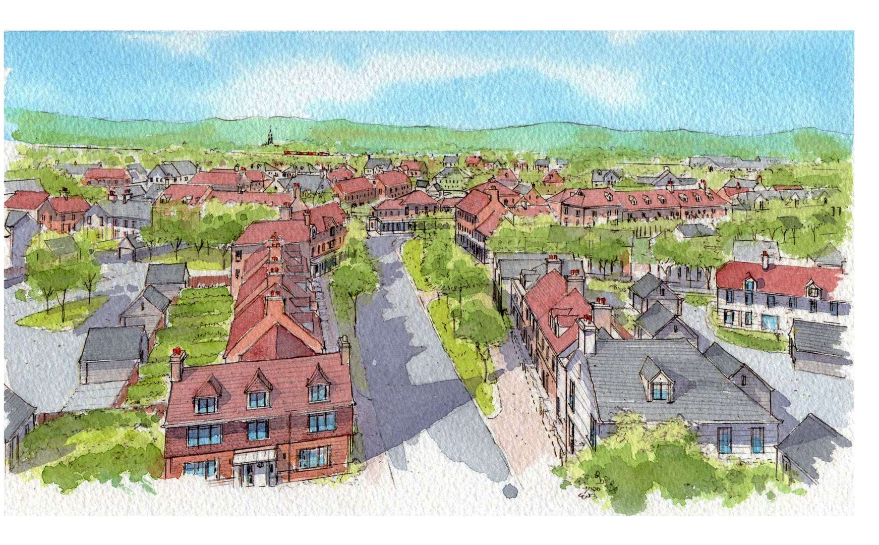 A developer's illustration of what the garden village would have looked like