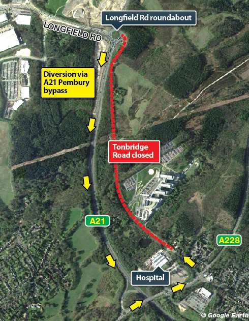 A diversion will be in place via the A21