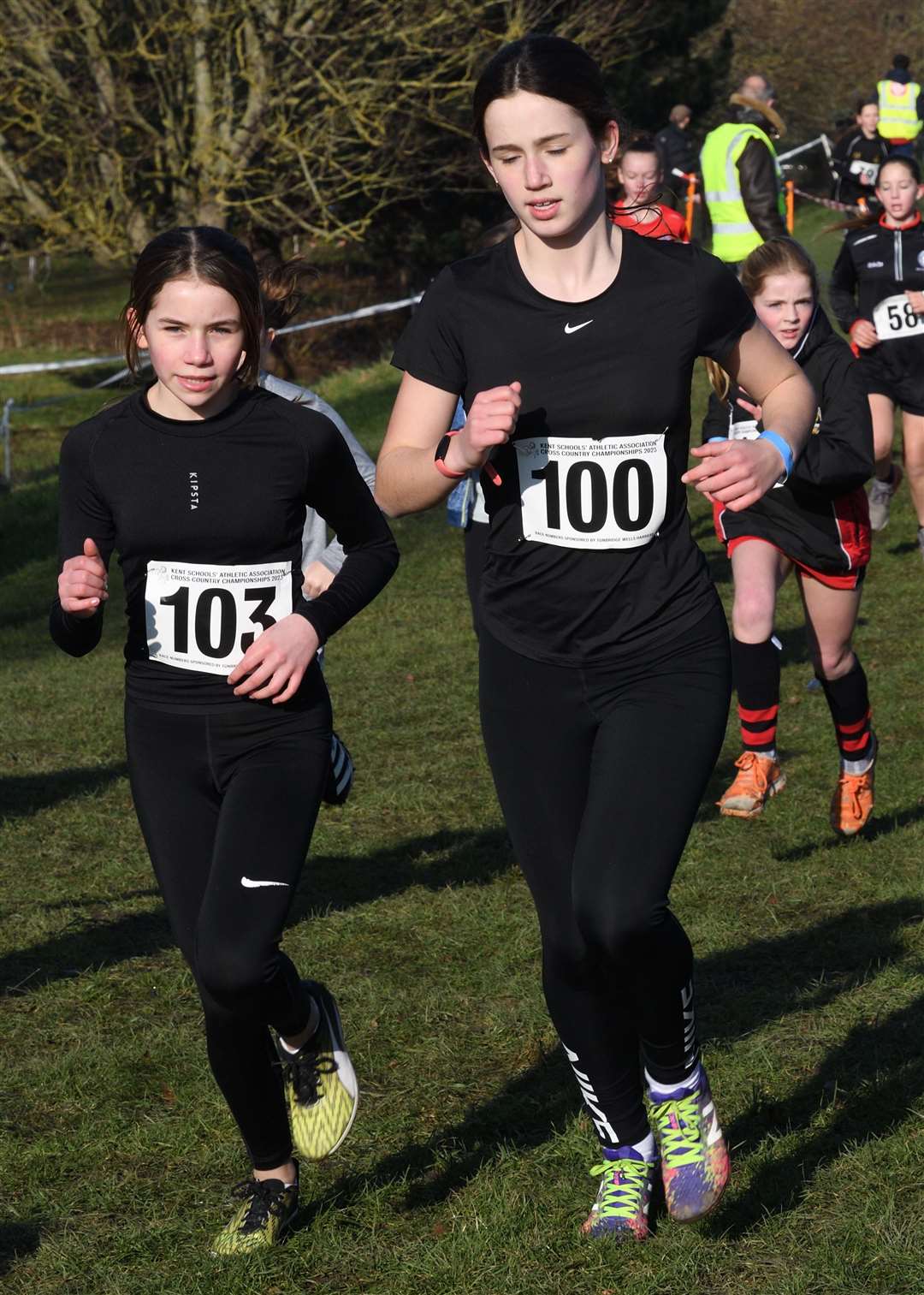 Shepway's Year 7 girls runners Nikki Railton, left, and Allegra Hopkinson. Picture: Simon Hildrew (62005822)