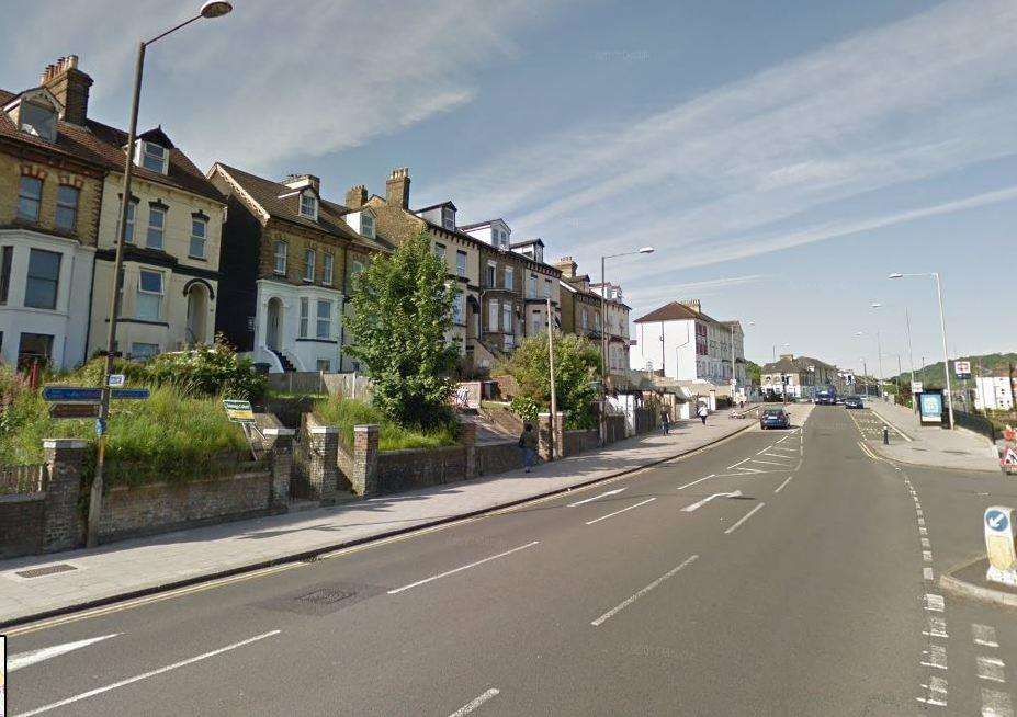 The driver and cyclist first clashed in Folkestone Road, Dover. Picture: Google Street View