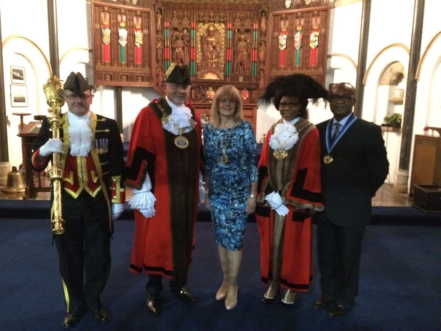 L-R: Gary Carden civic and ceremonial officer; mayor Cllr Stuart Tranter and mayoress Sarah Tranter; deputy mayoress Cllr Gloria Opara and deputy mayor Richard Opara