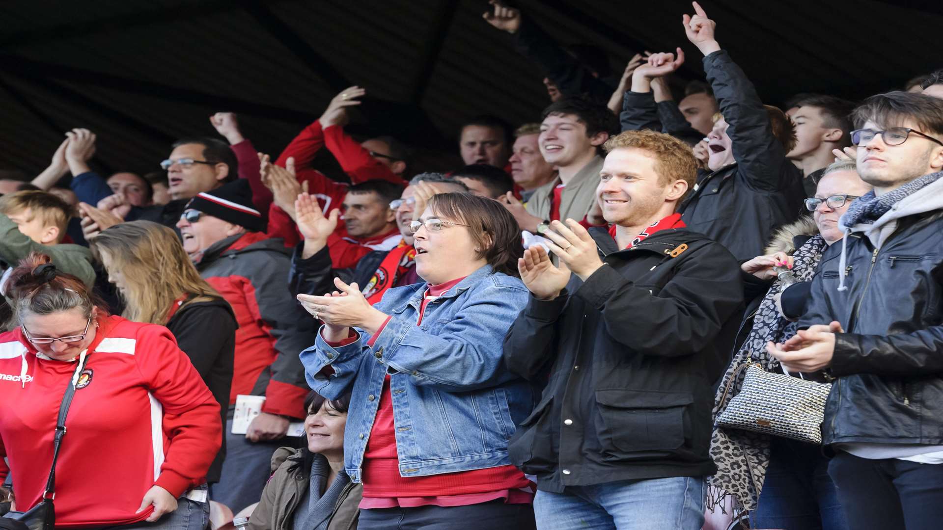 Fleet fans celebrate going 2-1 ahead on Saturday. Picture: Andy Payton