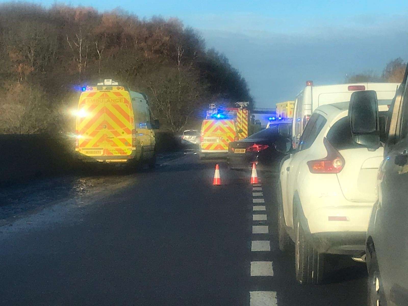 Emergency services at the scene of the four-car crash