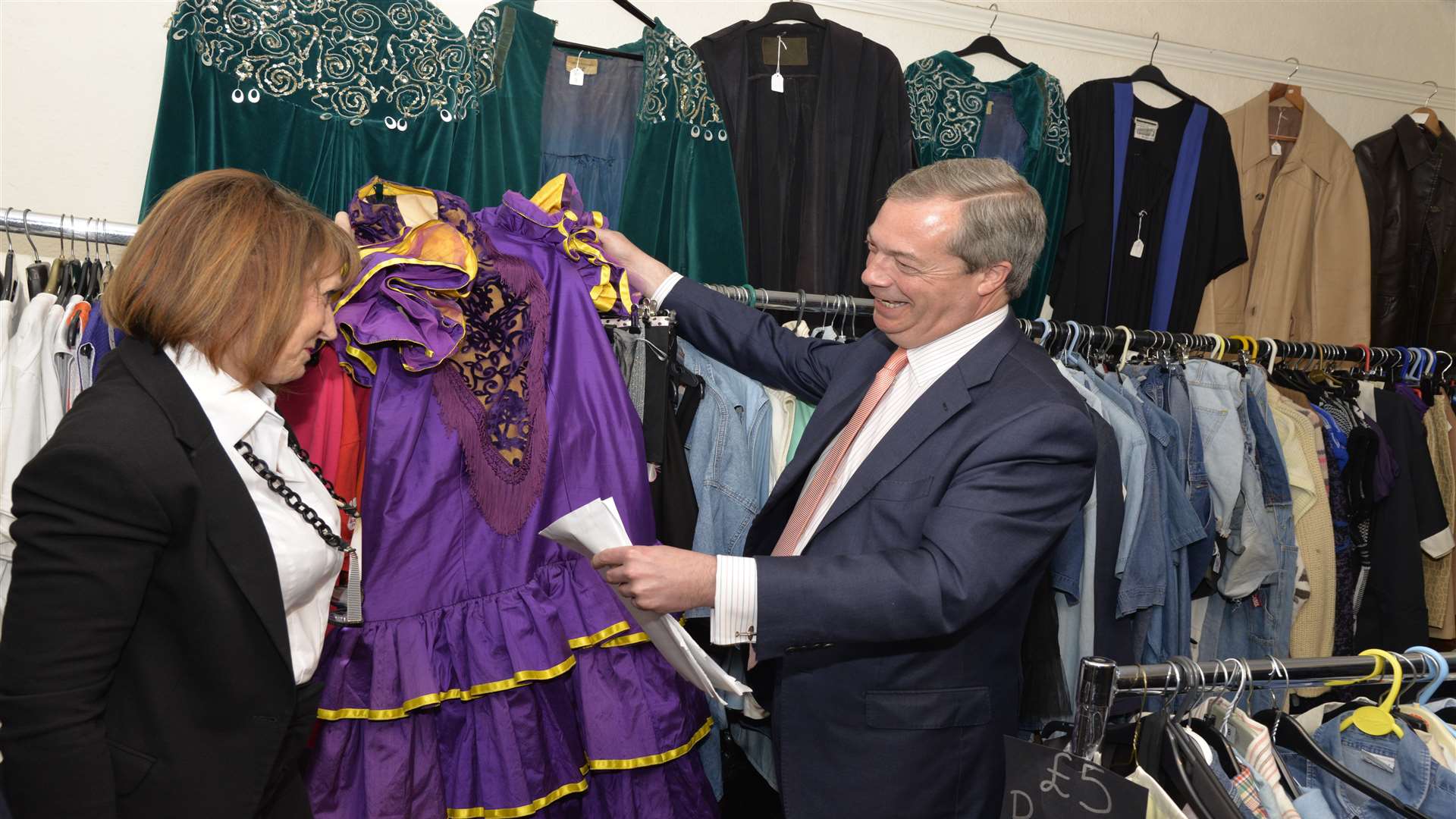 Mr Farage browses the clothing in Revivals