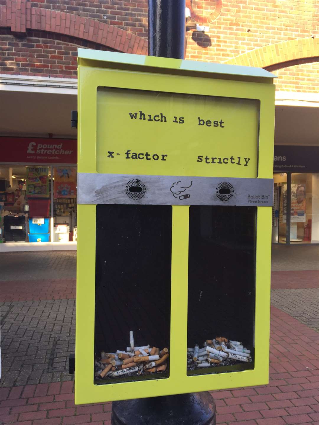 Smokers can stub out their cigarettes and drop the butts in either section to answer the question.