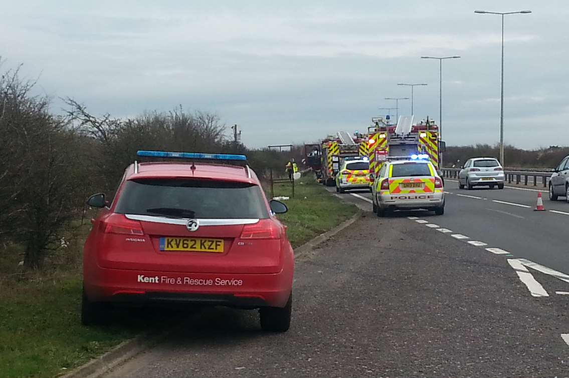 Emergency crews at scene of crash on the Thanet Way