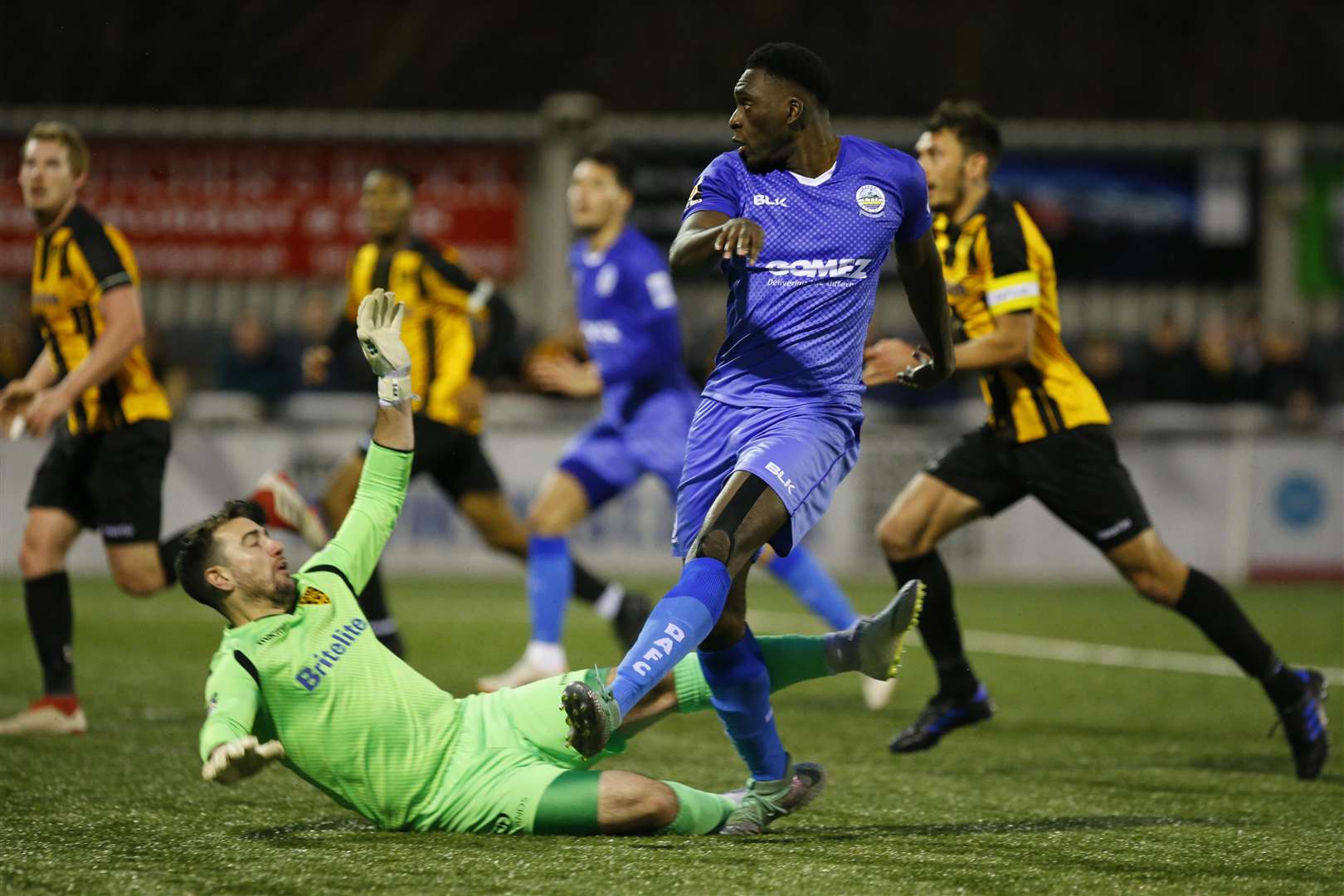 Dover striker Inih Effiong goes close at the Gallagher Picture: Andy Jones