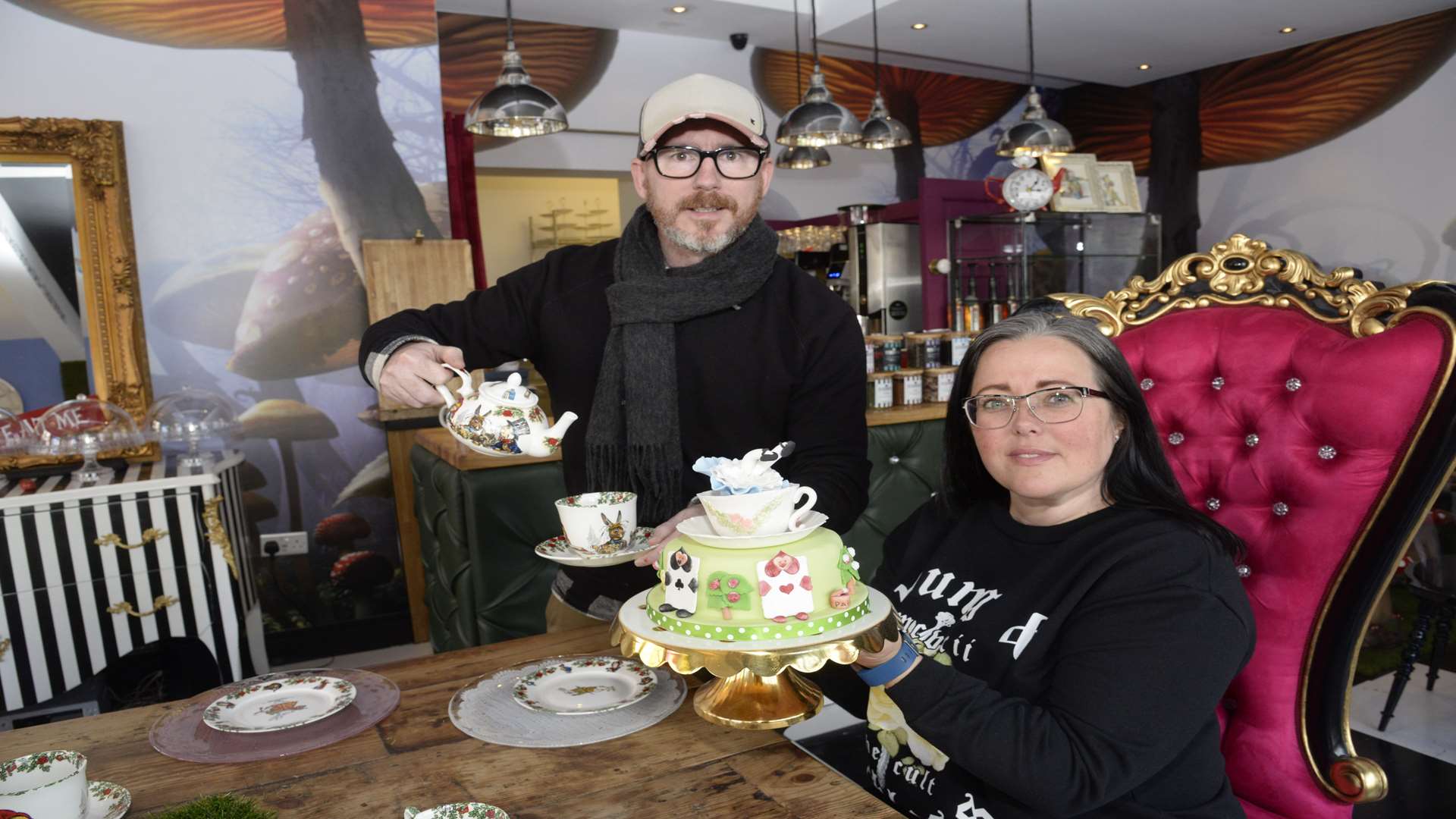 Nathan and Kate Rivers at the Alice in Wonderland themed tea room in William Street, Herne Bay. Picture: Chris Davey