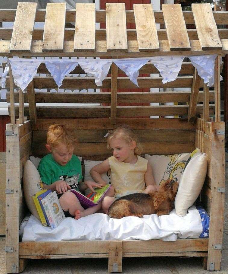 Michelle Senft from Herne Bay made a reading den for her son Jack, five, and daughter Summer, three