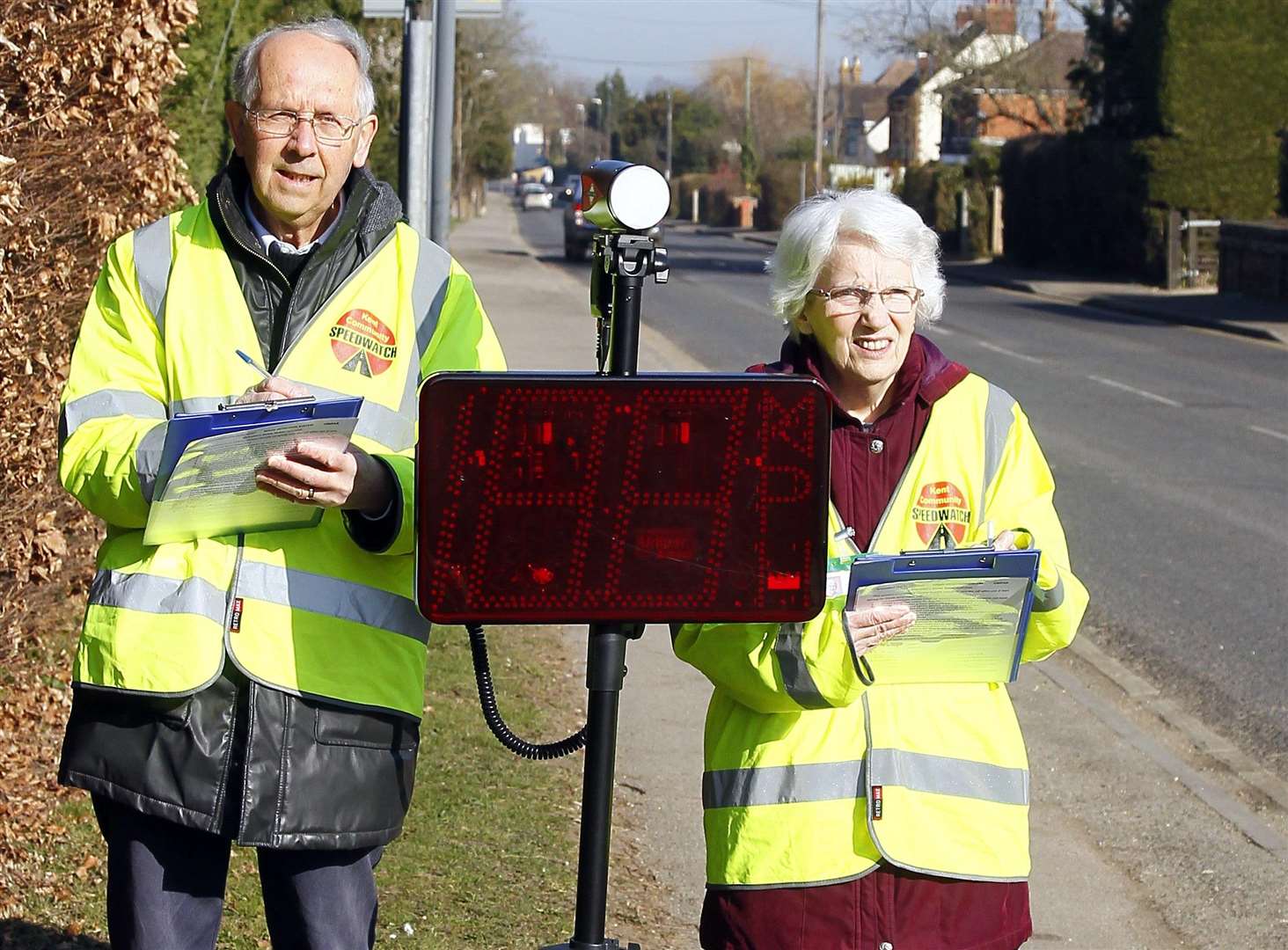 Malcolm and Joan Buller of Staplehurst Parish Council taking part in Speedwatch. Picture: Sean Aidan