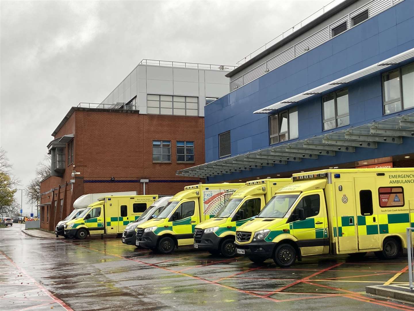 Ambulances outside Medway Maritime Hospital's A&E unit at Gillingham