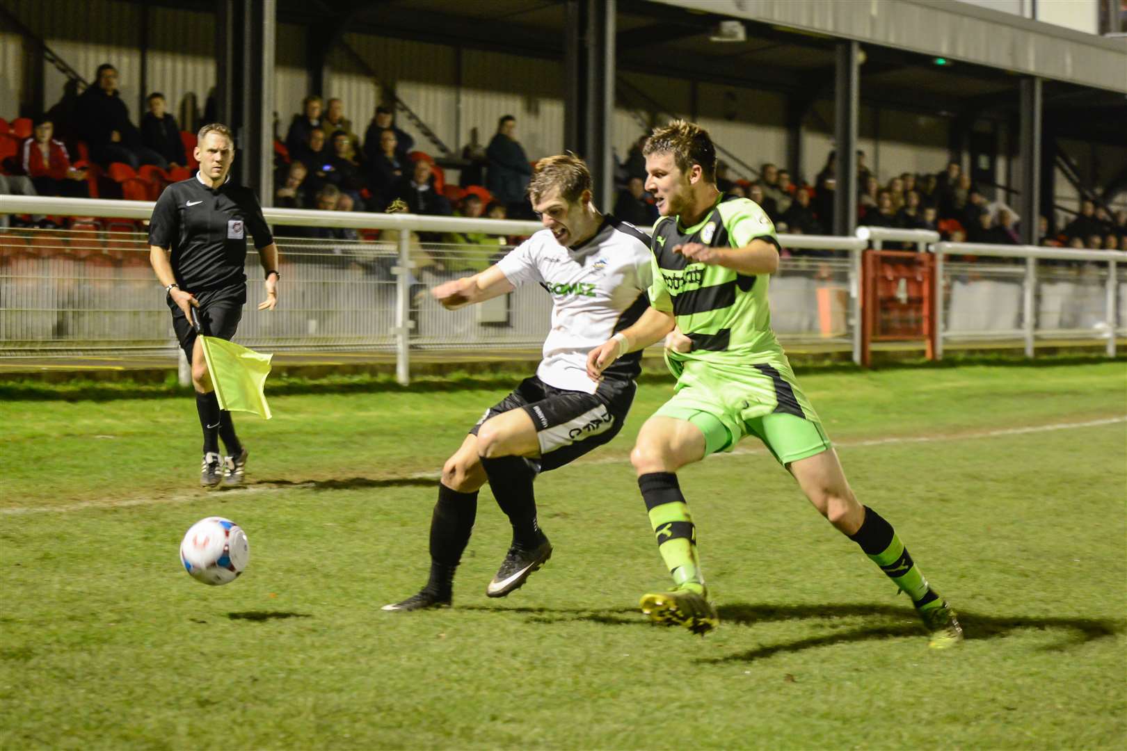 Dover on the attack against Forest Green win a corner kick