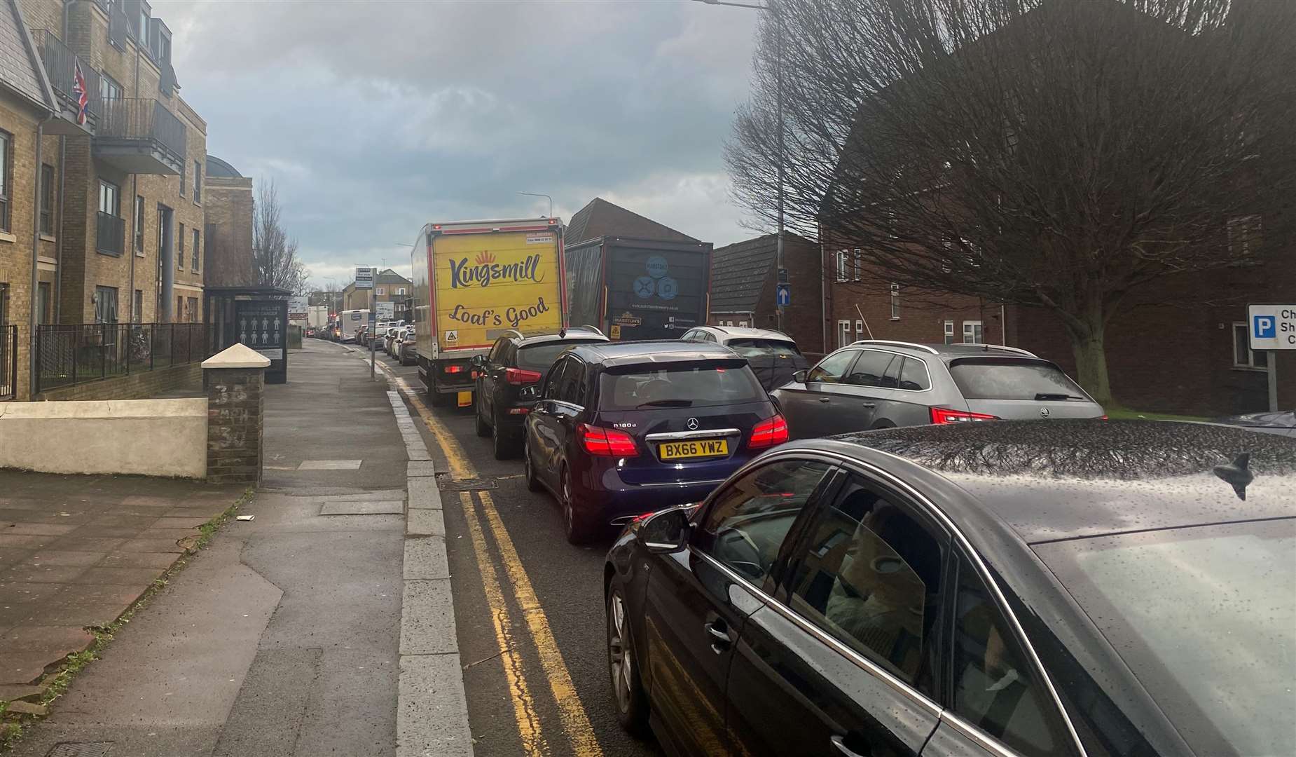 Traffic at a standstill in Maison Dieu Road, Dover, heading towards the port