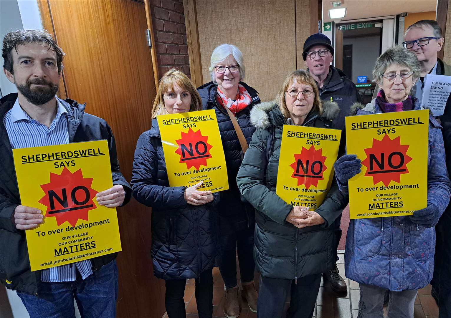 Protesters against the application for the Shepherdswell homes at Dover District Council headquarters just before the planning meeting