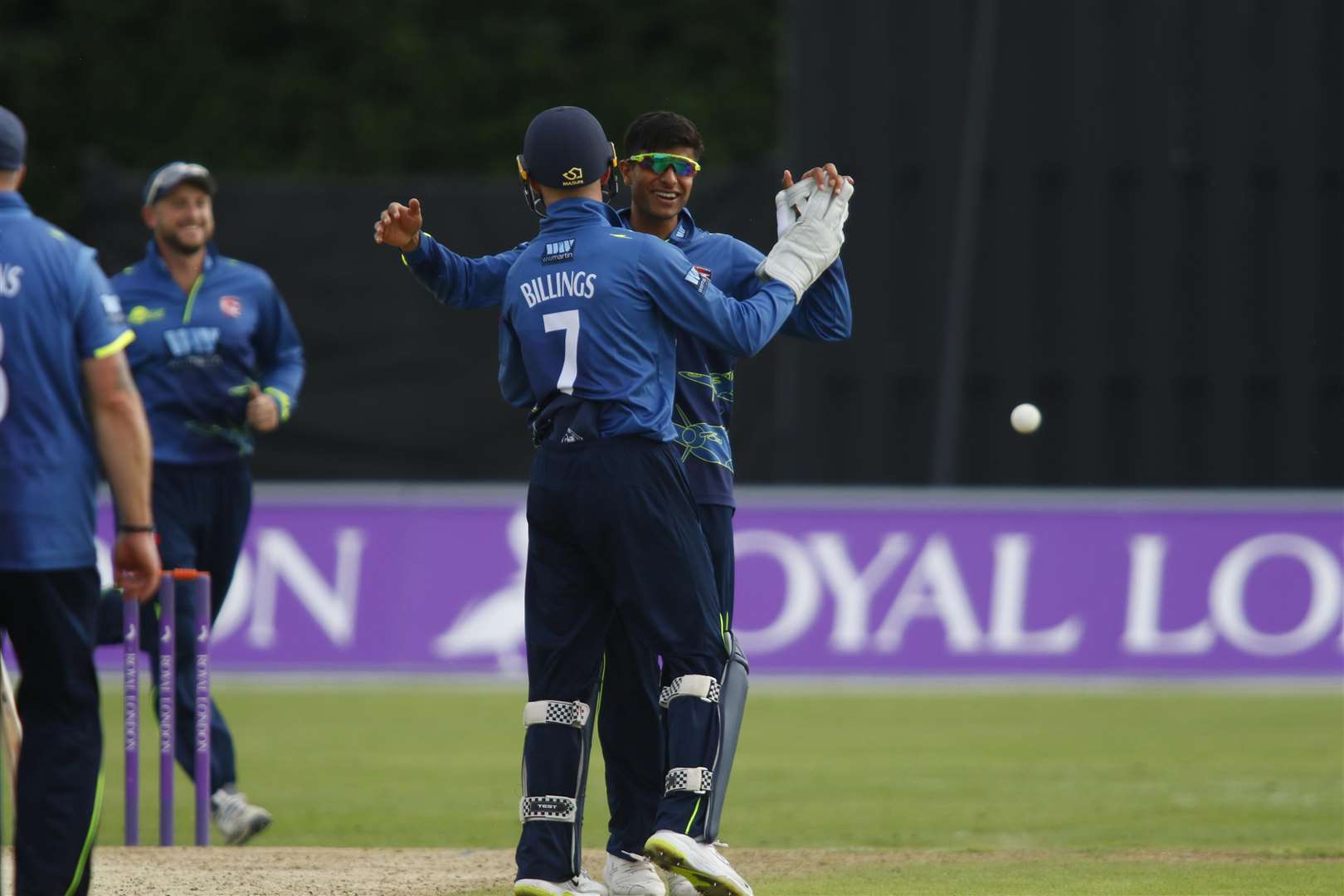 Imran Qayyum celebrates the wicket of Jason Roy. Picture: Andy Jones