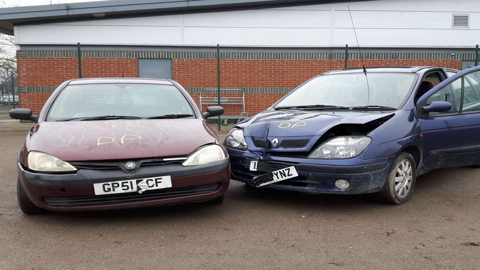 The cars which were smashed and used in the KFRS demonstration