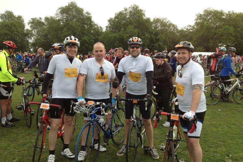 West Parker, Rhys Parker, Mark Johnson and Duncan Olden, who took part in the London to Brighton bike ride