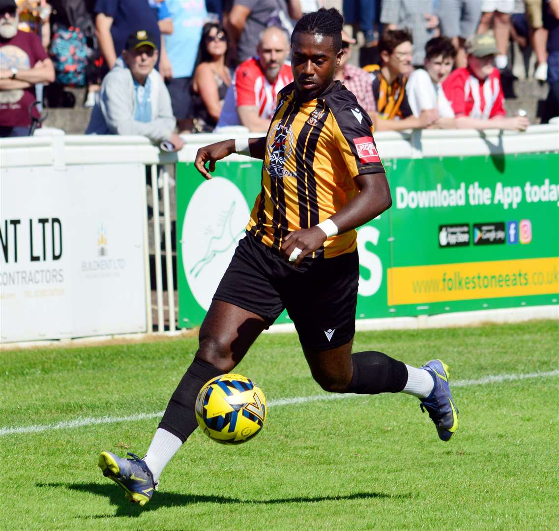 Ira Jackson – again came off the bench to score in Folkestone’s weekend 3-1 Isthmian Premier victory at Lewes. Picture: Randolph File