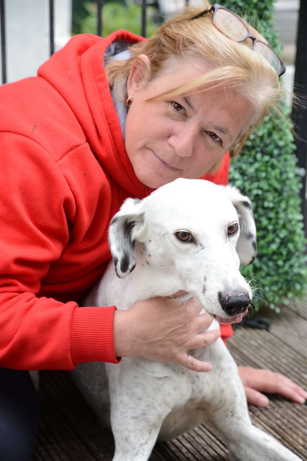 Karen Walker with re-homed Greyhound Charm