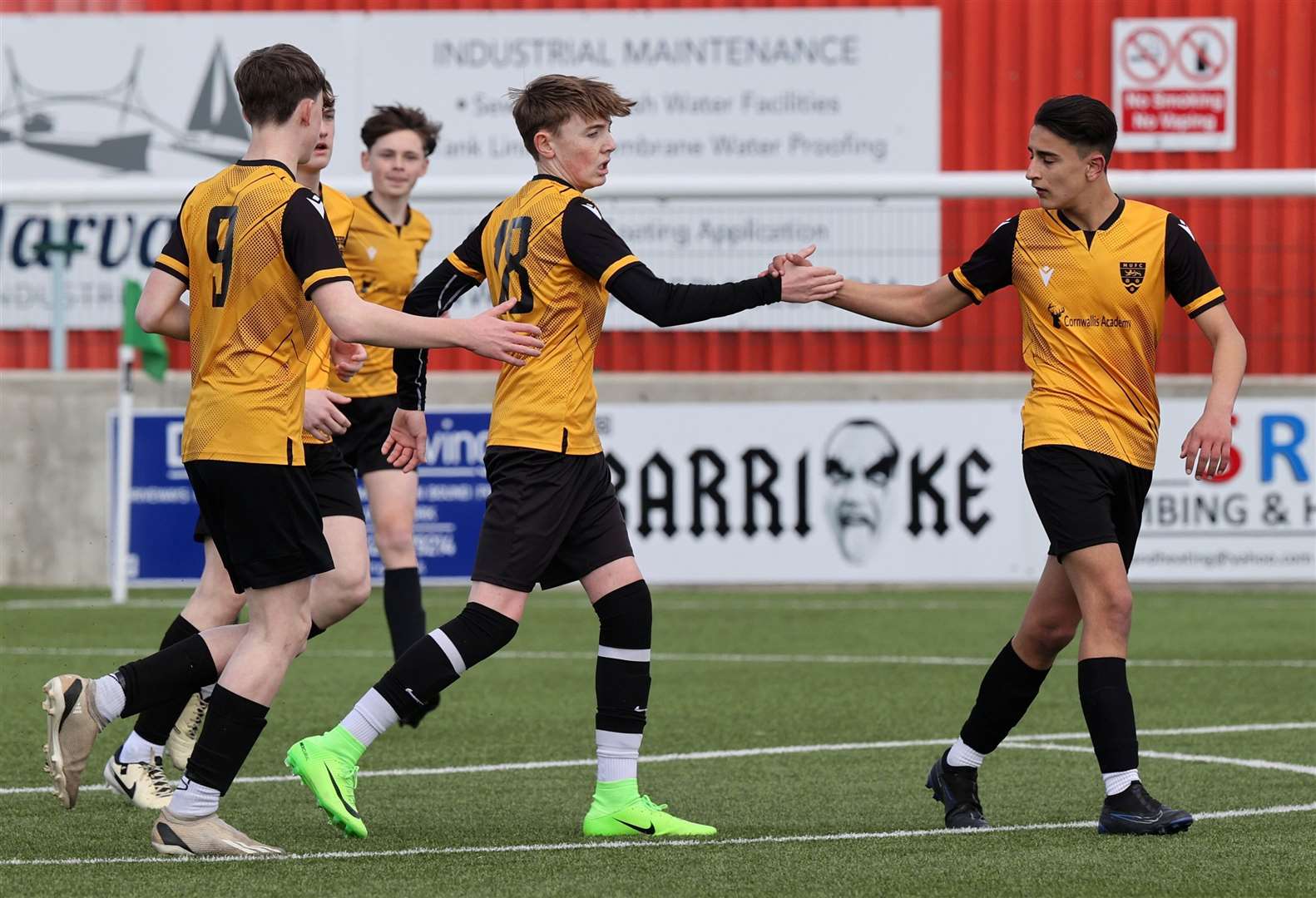 Finley Corby celebrates the first of his two goals for Maidstone under-14s. Picture: PSP Images
