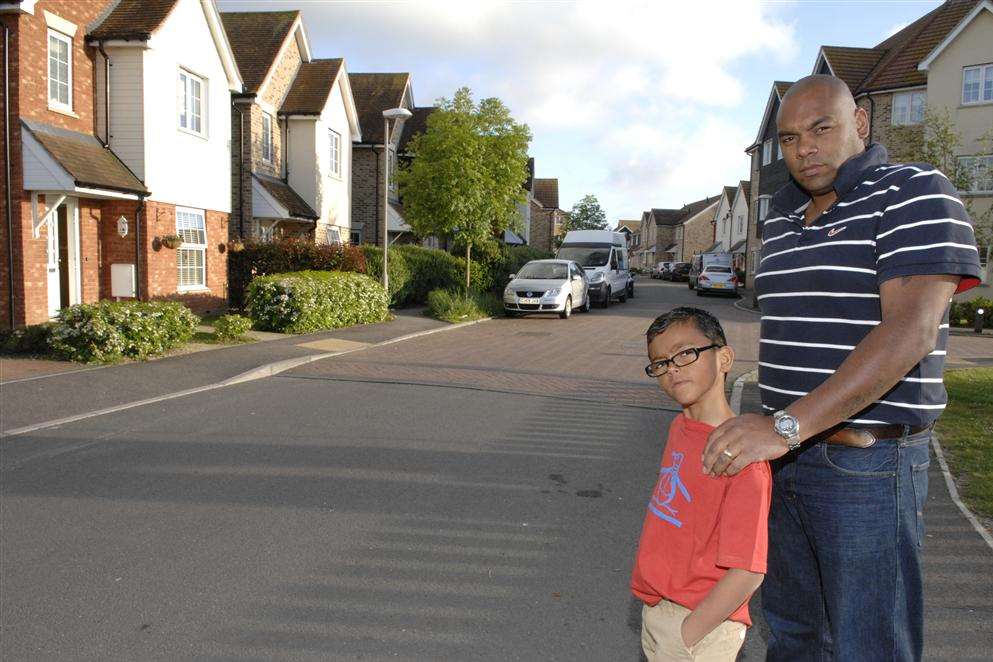 Kingsley Franklyn, and father Andy, who had to dive out of the way of a speeding car near his home in Barnes Way, Reculver.