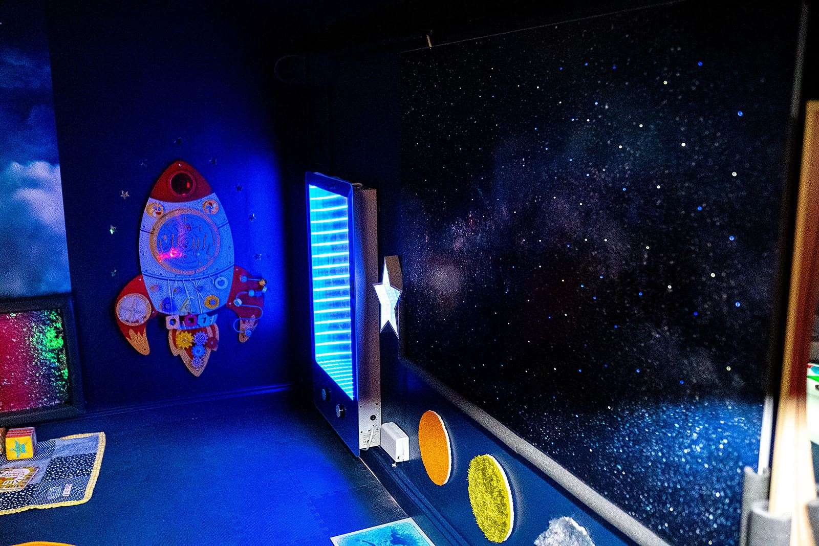 The sensory room has a space theme. Picture: Hannah Lamprell
