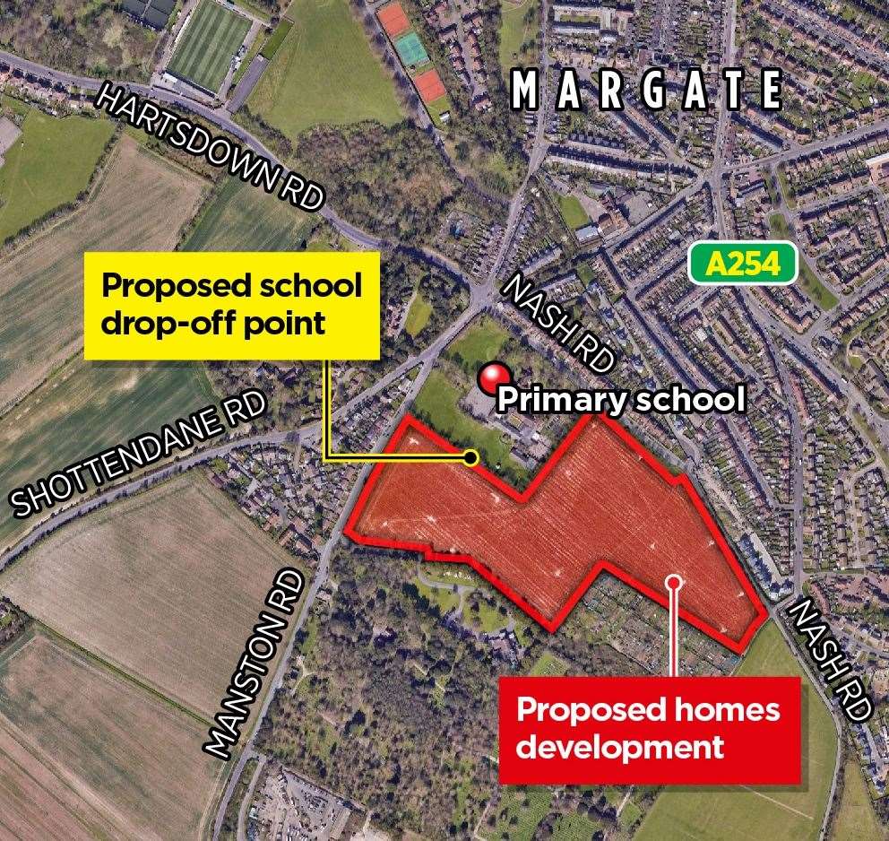 A map showing the development next to St Gregory's Primary School and where the school's 12 parking bays will be