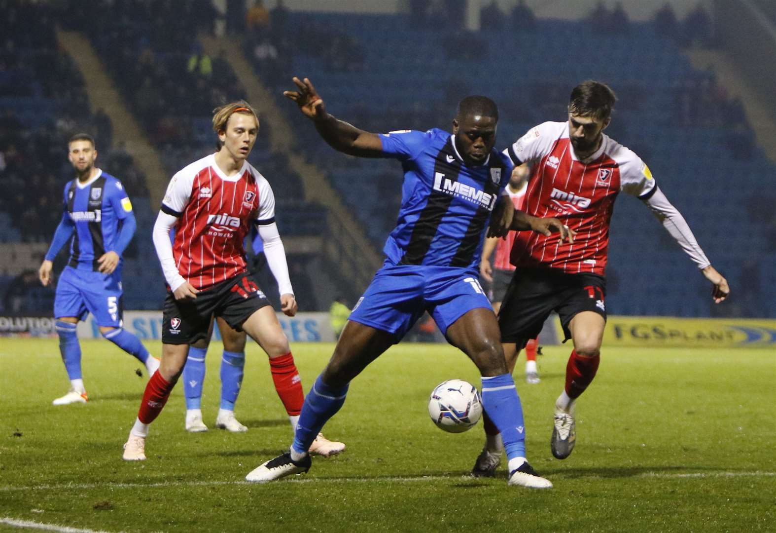 Gillingham forward John Akinde holds the ball up. Picture: Andy Jones