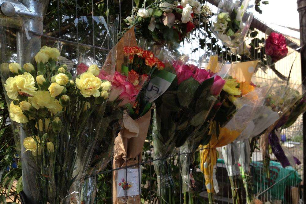 Floral tributes left outside Bob Geldof's home Davington Priory after the tragic death of his daughter Peaches