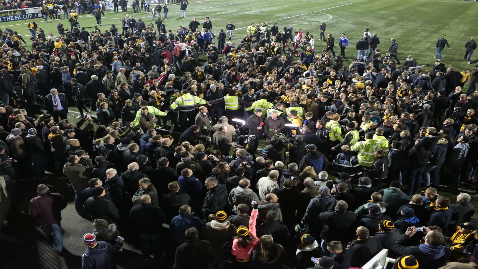 Post-match celebrations at The Gallagher Stadium after Maidstone knock out League 2 Stevenage. Picture: Martin Apps