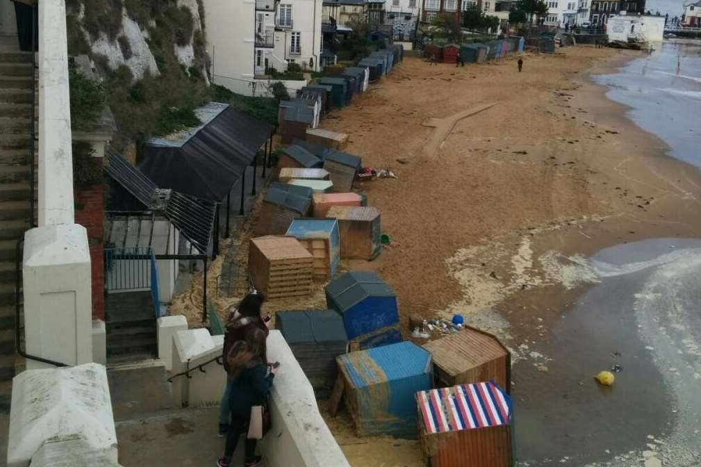 Beach huts have been left overturned at Broadstairs. Picture: Levicks Accountants