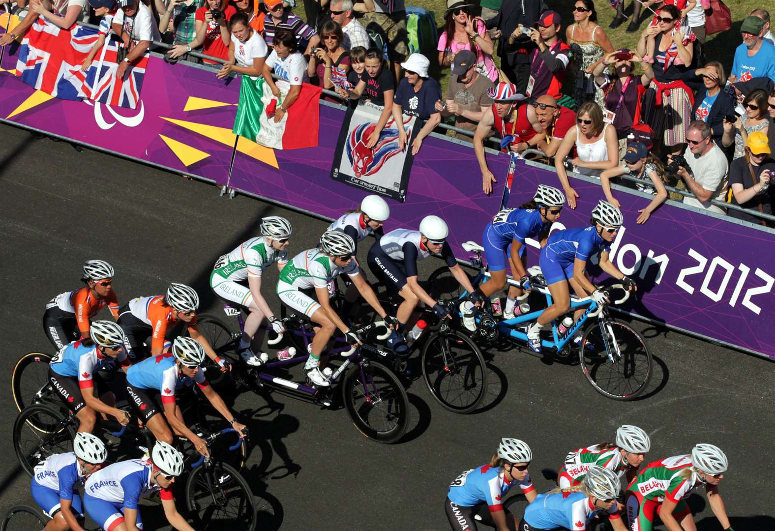 Competitors set out on the Women's Individual B Road Race at Brands Hatch during the Paralympics in 2012. Picture: Gareth Fuller/PA Wire
