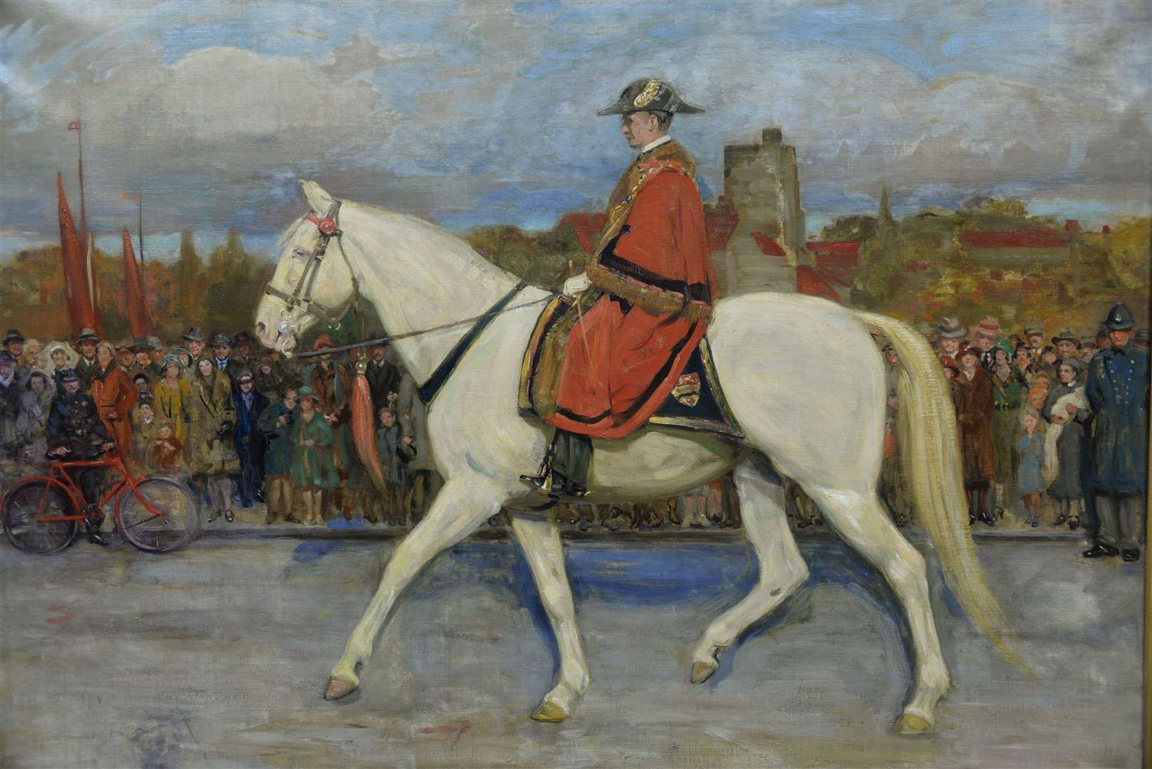 A painting of Sir Garrard Tyrwhitt-Drake on his famous white horse