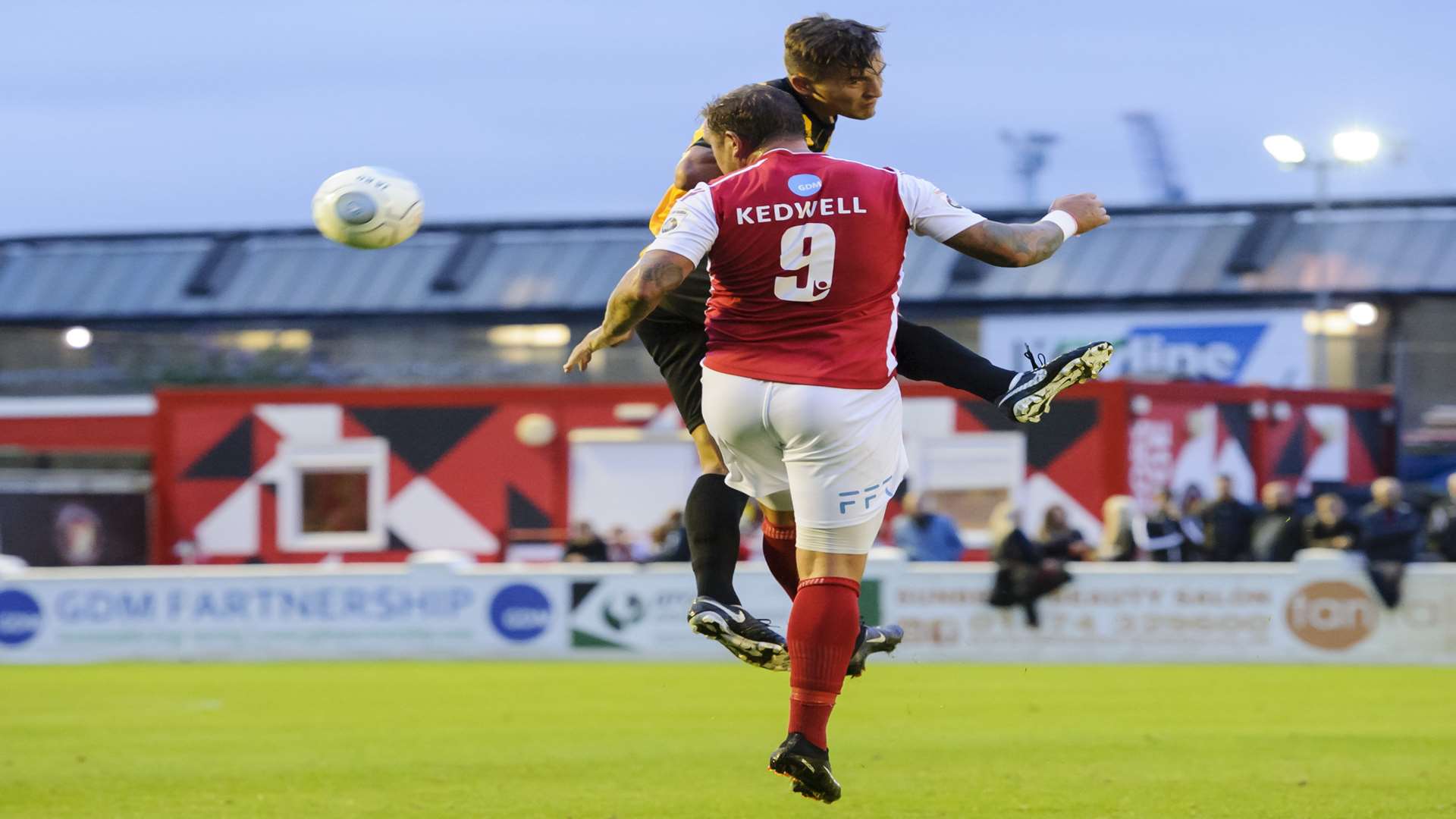 Danny Kedwell wins a header for Ebbsfleet against Maidstone Picture: Andy Payton