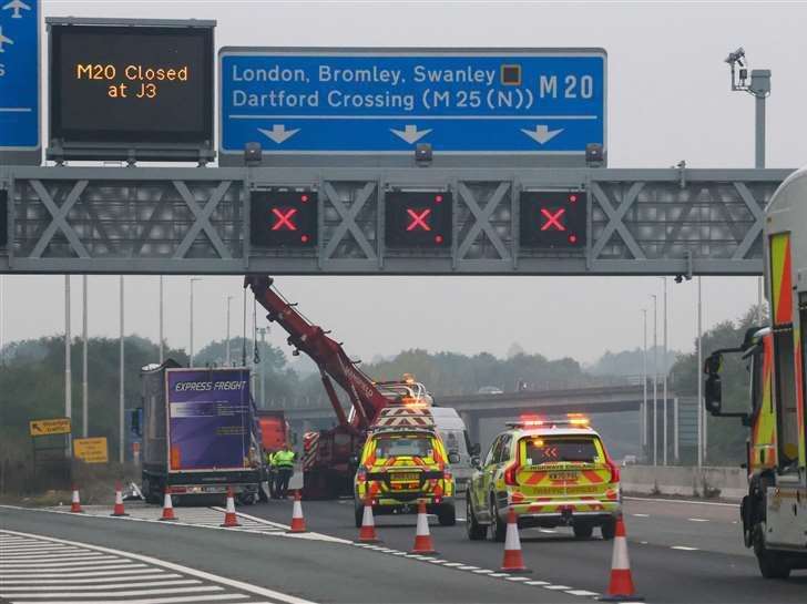 The smart motorway section of the M20 uses electronic signs to control lane closures. Picture: UKNIP