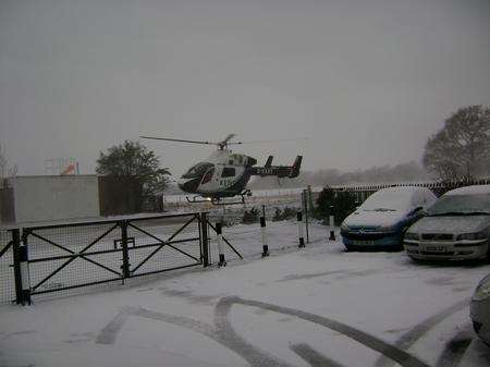 Kent Air Ambulance takes off in snow