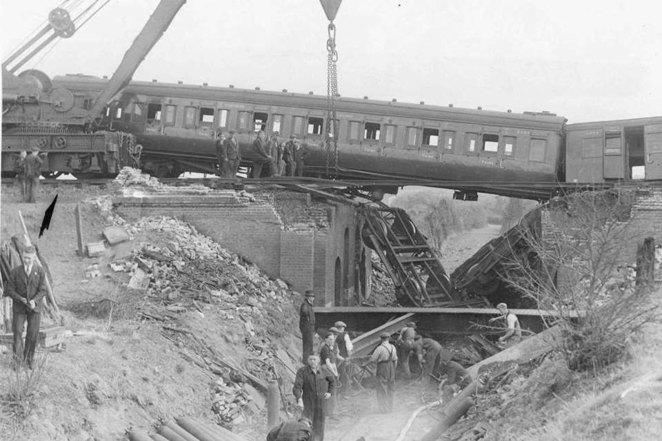 The train derailed after a flying bomb destroyed a bridge in Rainham in August, 1944