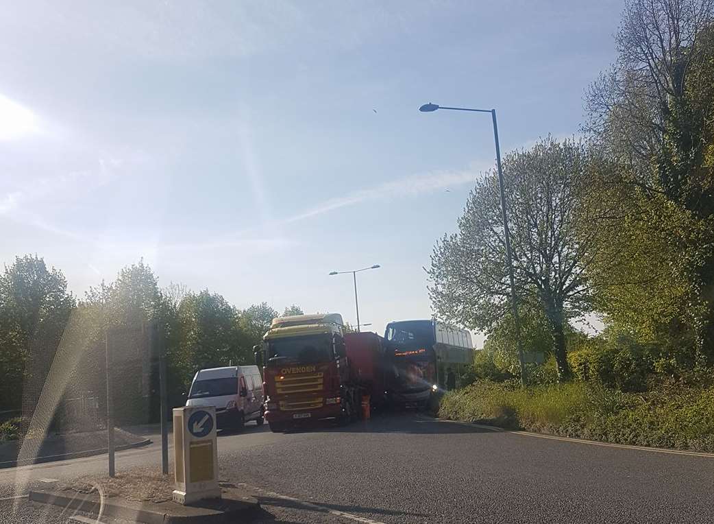 A lorry and a bus have crashed at the Tourtel roundabout in Canterbury.