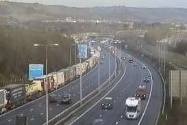 Traffic is building up due to delays at the Eurotunnel terminal in Folkestone