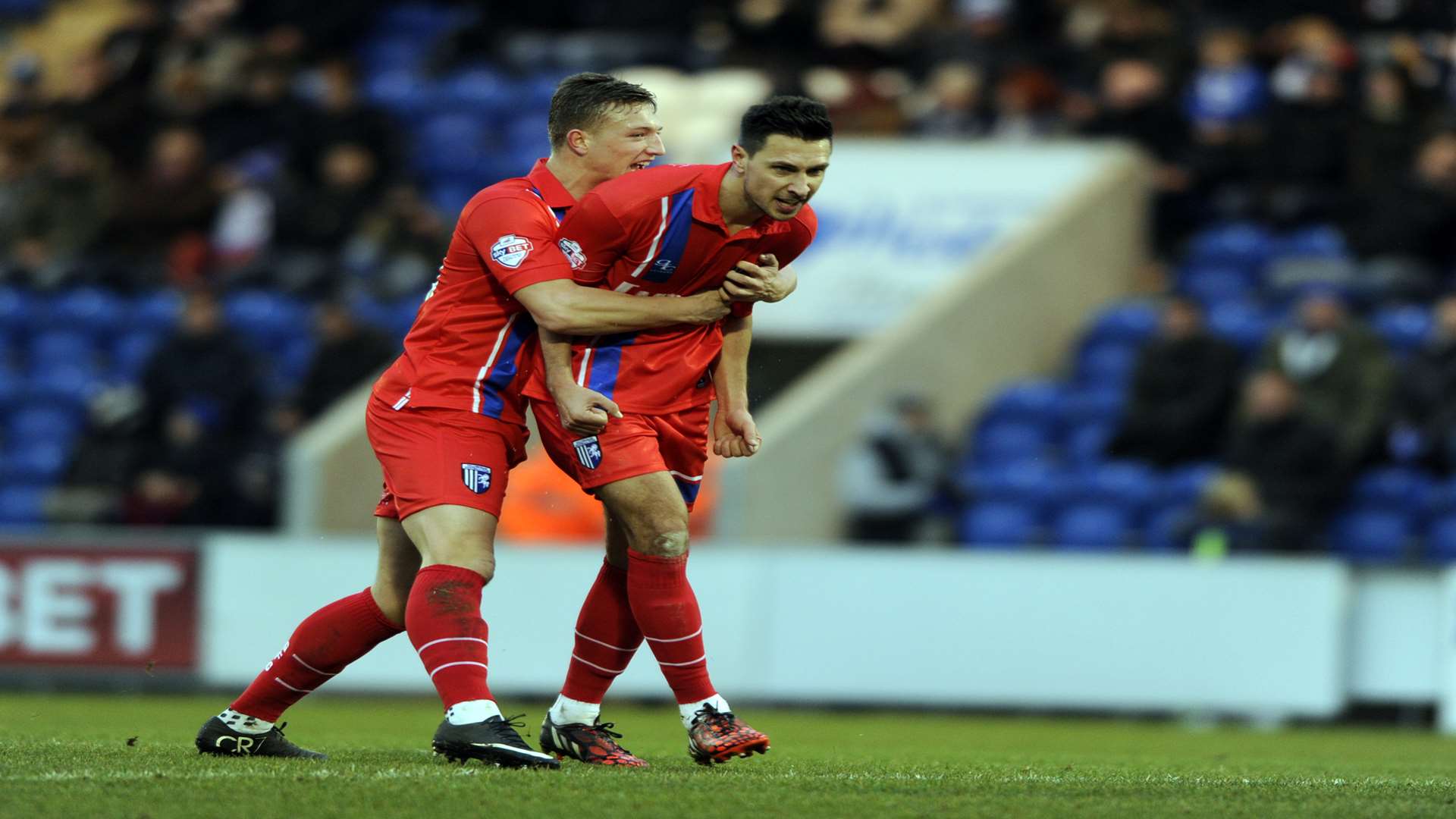 Essex-boy Joe Martin puts the Gills 1-0 up at Colchester Picture: Barry Goodwin