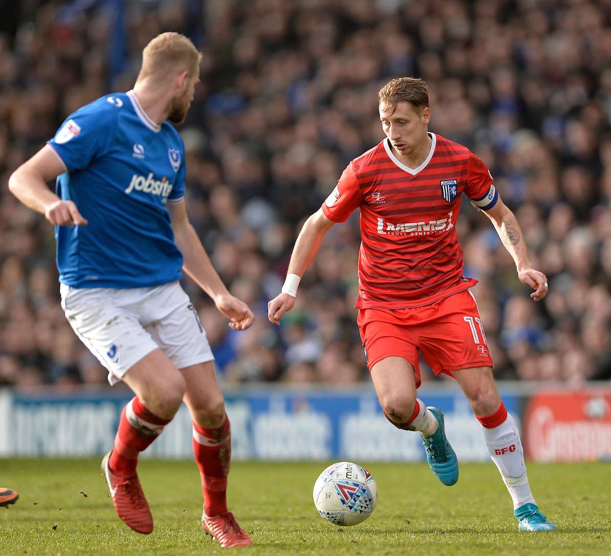 Lee Martin on the ball for Gillingham at Portsmouth Picture: Ady Kerry