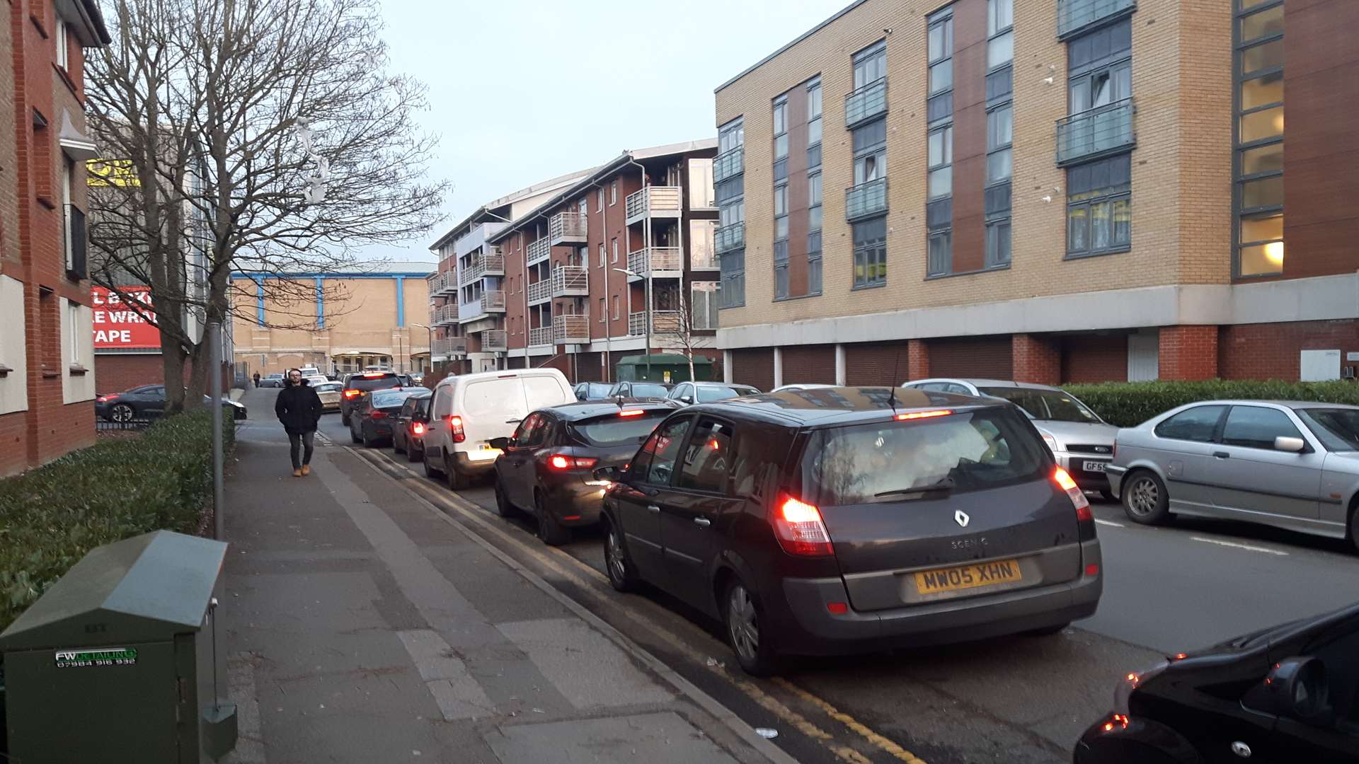 Traffic is backed up in several places in Maidstone after roadworks in Tonbridge Road. This is cars in Hart Street.
